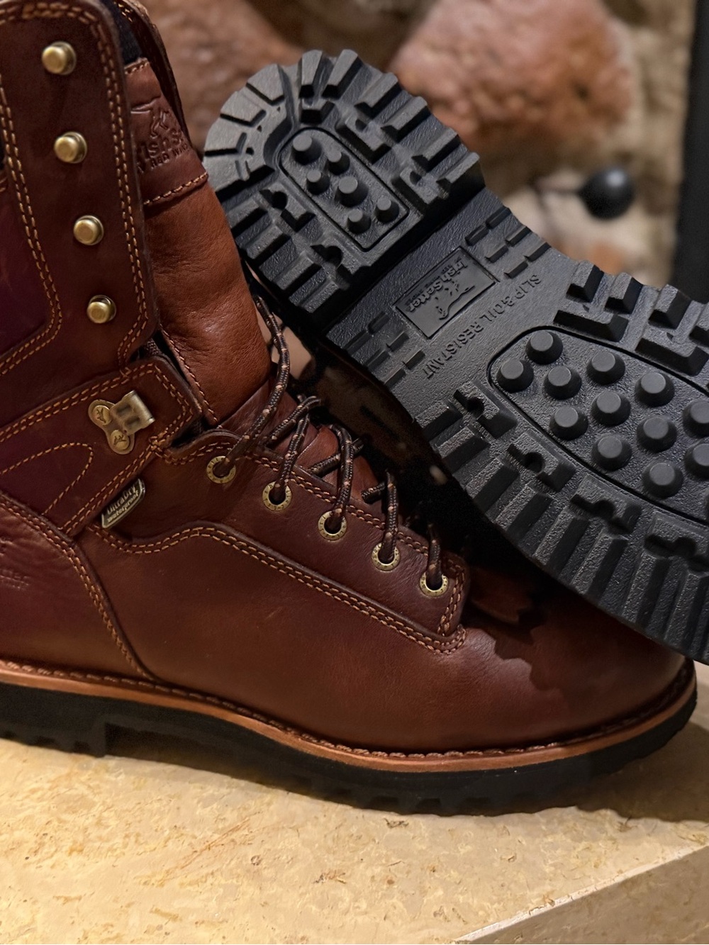 Irish Setter Brown Leather Work Boots with Black Lug Sole- New in box